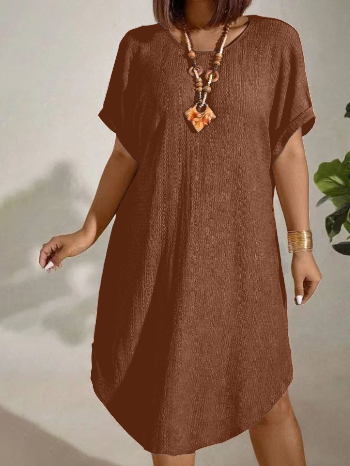 Casual Damen-Midi-Kleid mit Rundhals | LuxeStyle