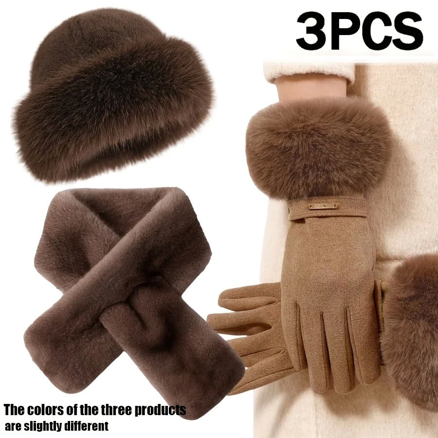 3-teiliges Winterset: Handschuhe, Mütze, Schal