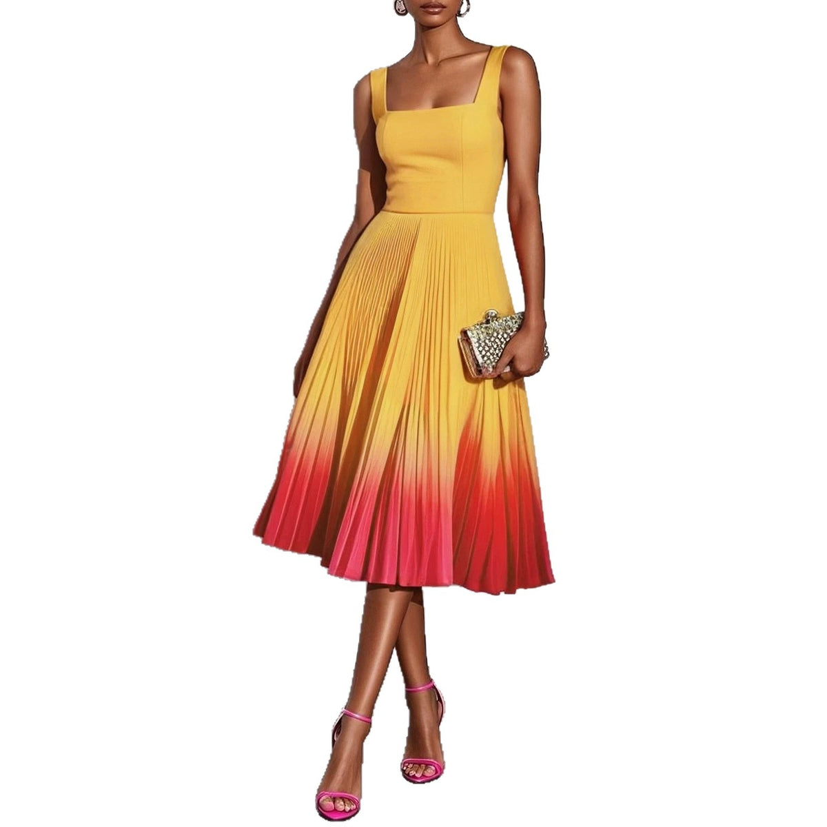 Midikleid mit eckigem Ausschnitt und Plissees – Bild 6 | LuxeStyle