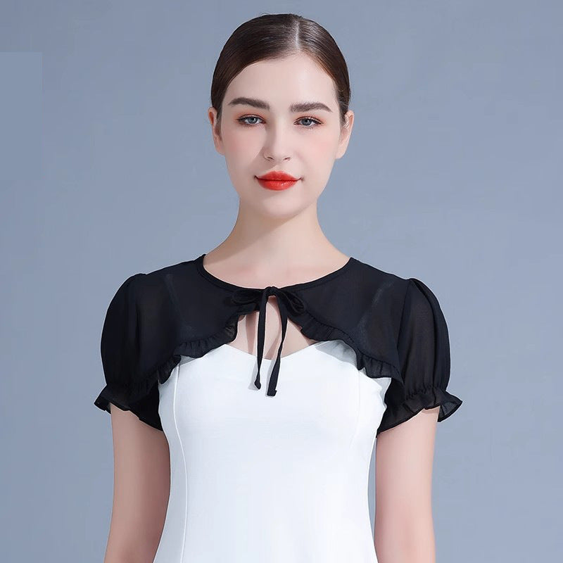 Kurzärmliger Chiffon-Waistcoat in Weiss – Bild 2 | LuxeStyle
