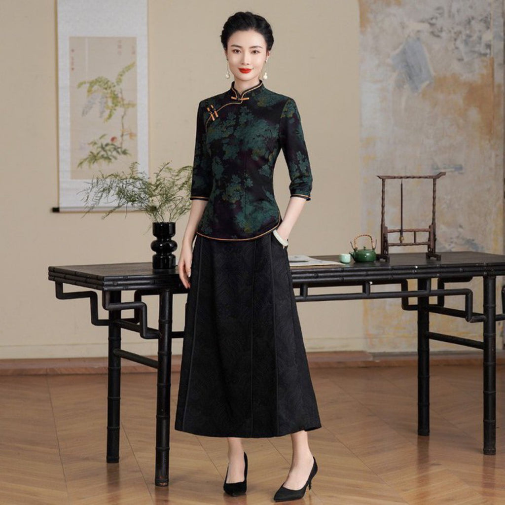 Vintage Slim-Fit Top mit Froschknöpfen