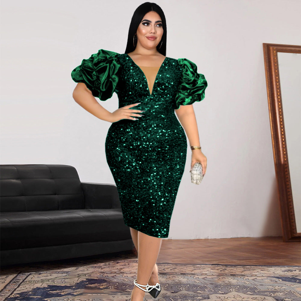 Rosa A-Linien-Kleid mit Puffärmel – Bild 2 | LuxeStyle