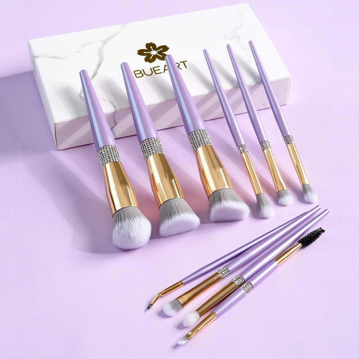 10 Make-up Pinsel-Set Flieder-Lila mit Diamant – Bild 4 | LuxeStyle