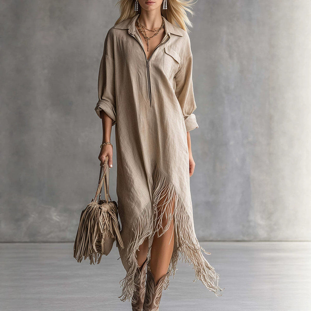 Retro-Fransenkleid mit langen Ärmeln