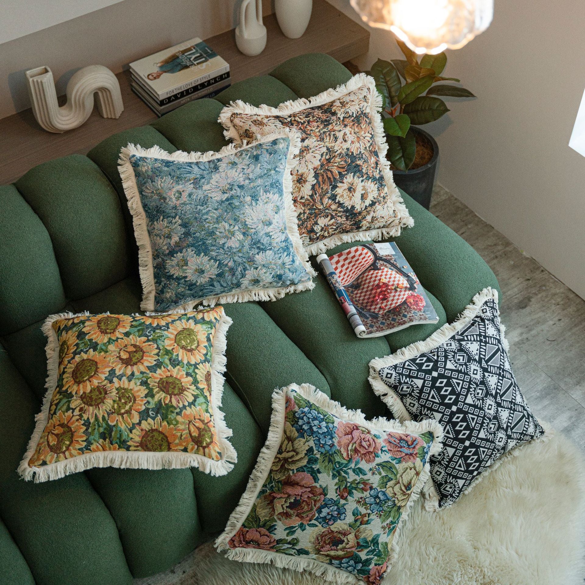 Jacquard Kissenbezug mit Pflanzenmuster