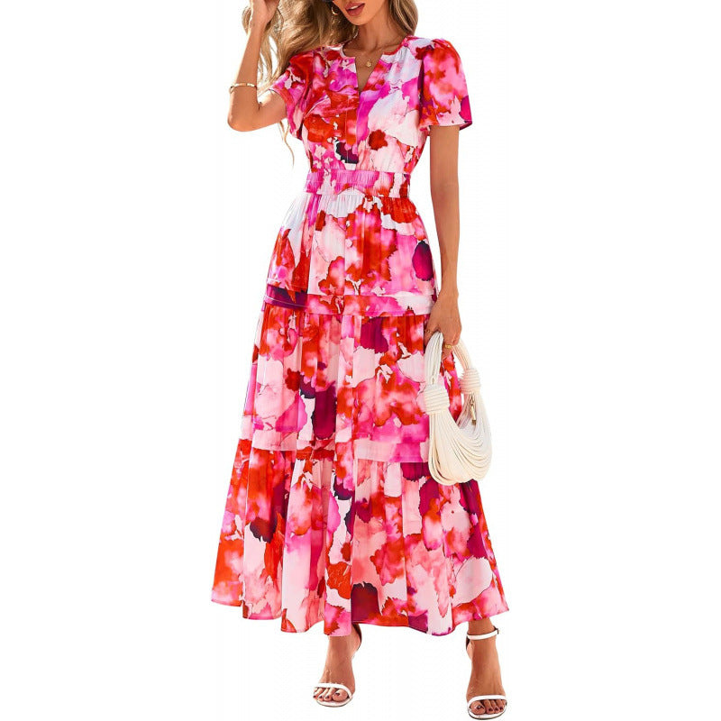Retro Blumenkleid mit V-Ausschnitt – Bild 4 | LuxeStyle