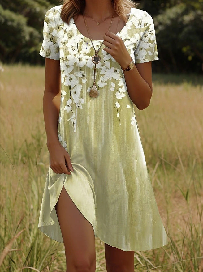 Gepunktetes Blumen Midikleid mit Rundhals – Bild 17 | LuxeStyle