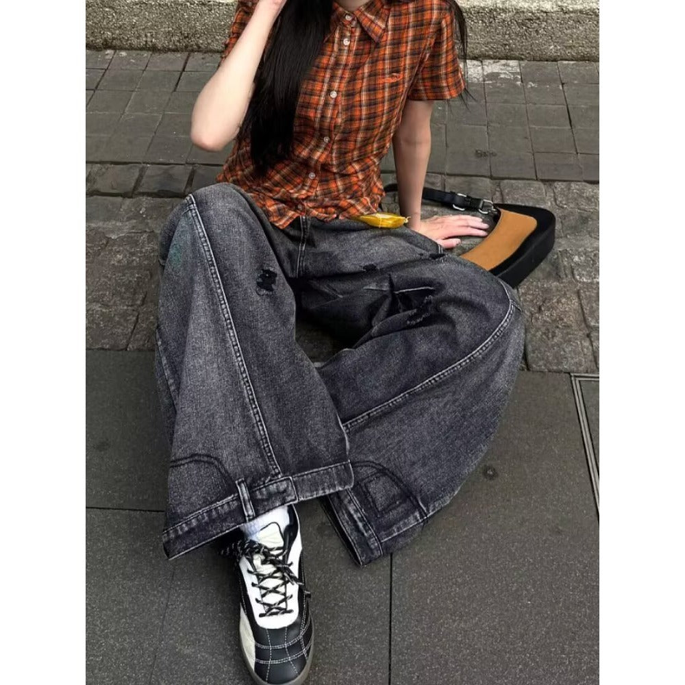 Schwarze, distressed Jeans