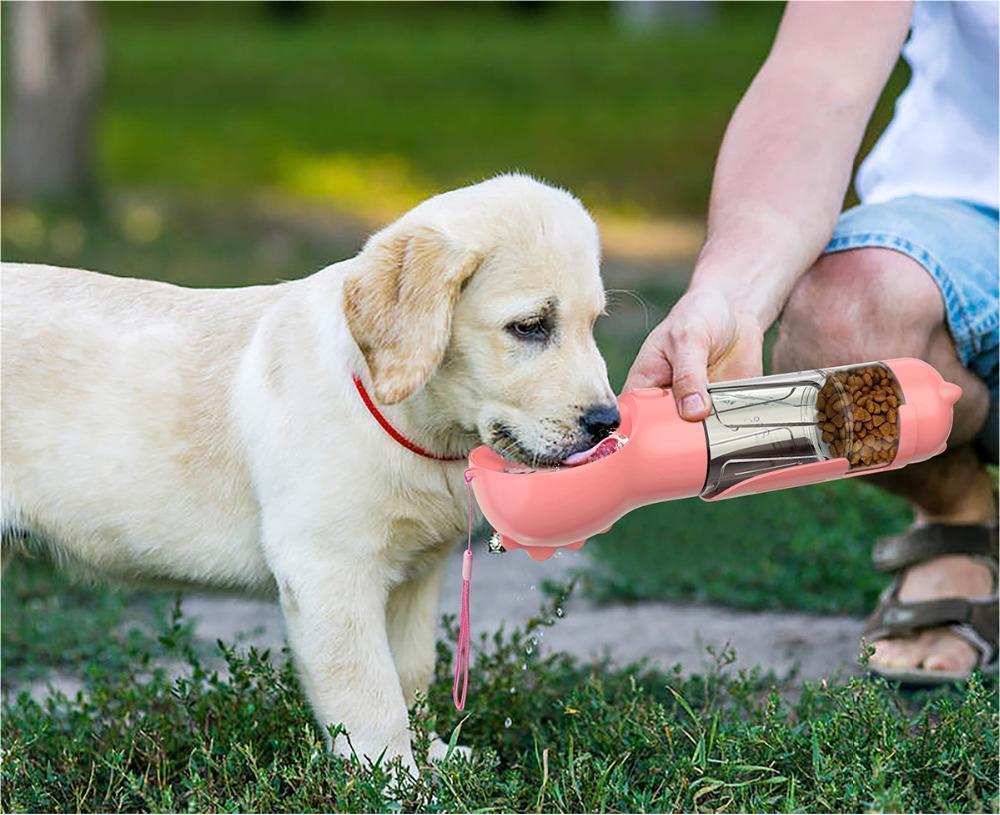 3-in-1 Hunde Trinkflasche mit Futterbox & Müllbeutel