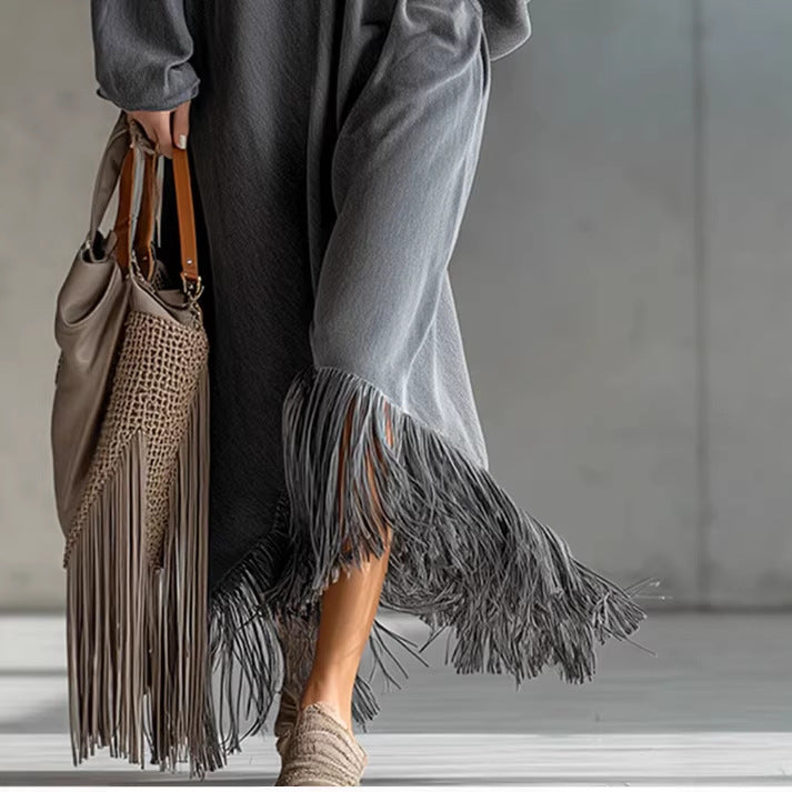 Graues Denim-Kleid mit Fledermausärmeln – Bild 3 | LuxeStyle