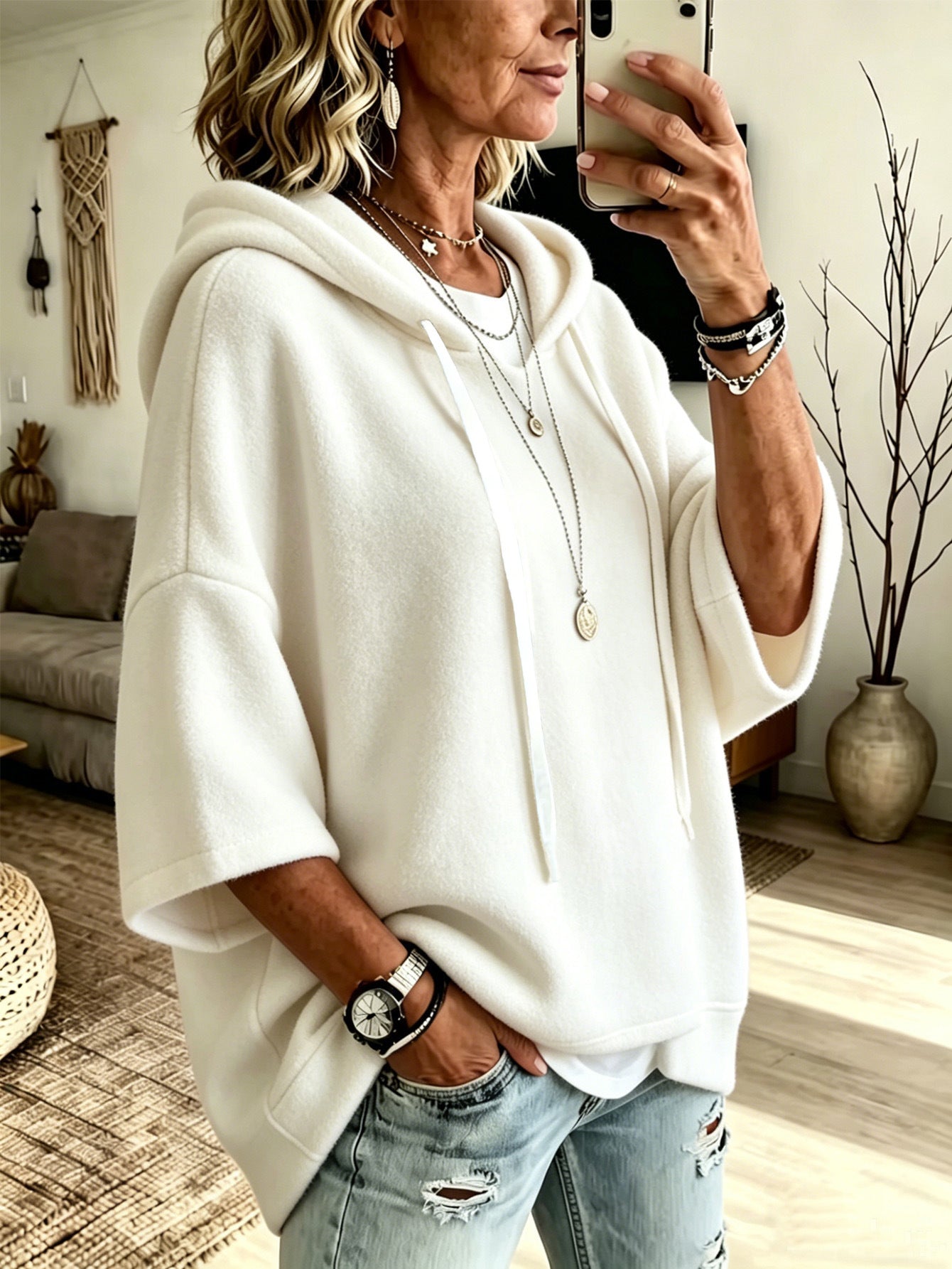 Kapuzenpullover mit 3/4-Ärmeln