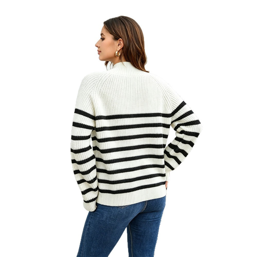 Gestreifter Rollkragenpullover für Damen (Plus Size)