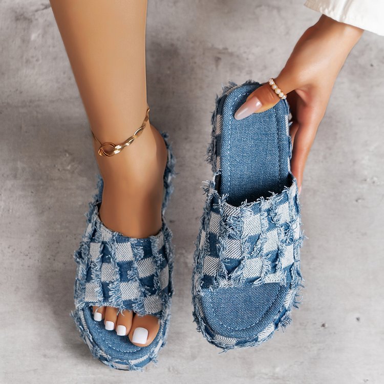 Denim-Pantoletten mit Keilabsatz – Bild 3 | LuxeStyle