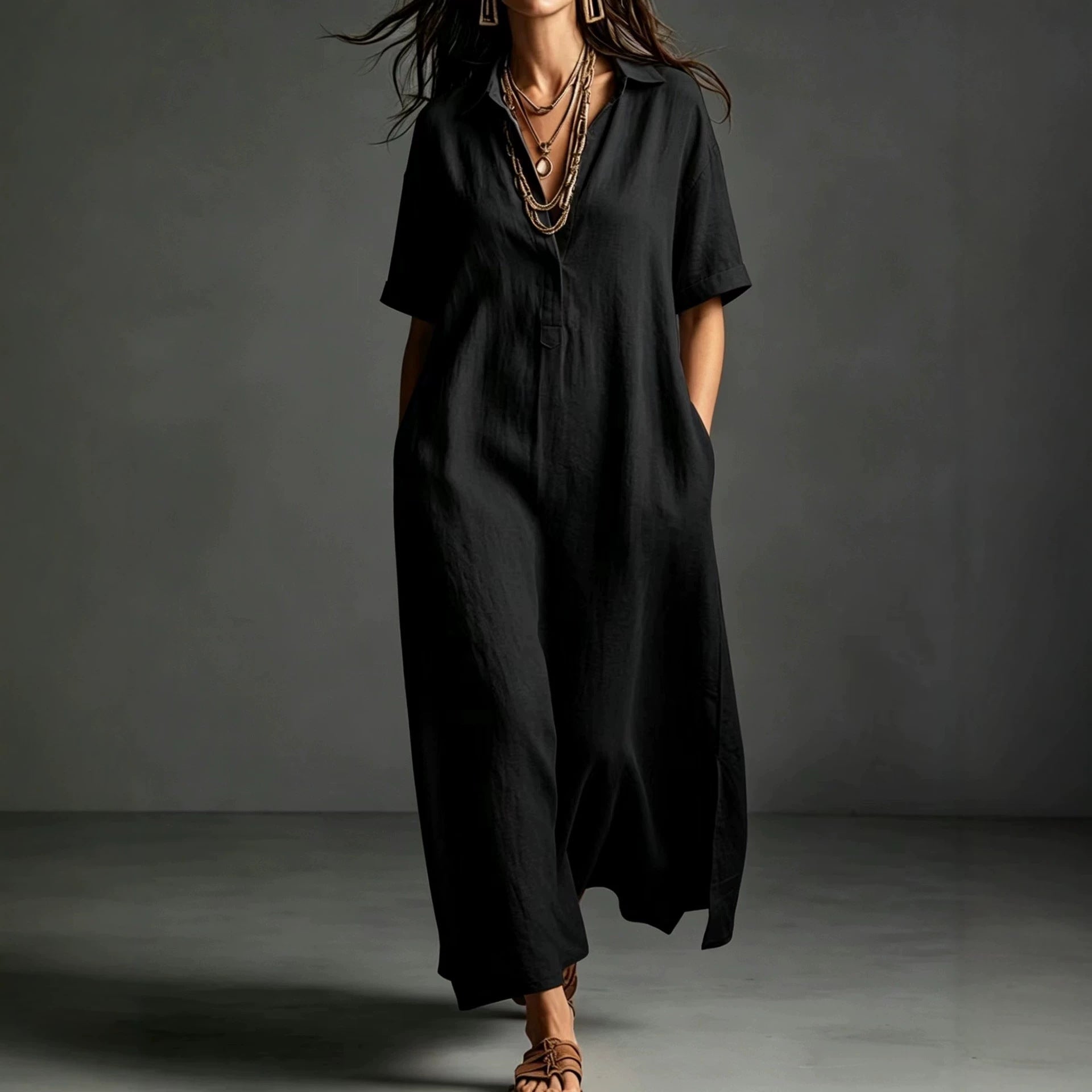 Elegantes knielanges Damen-Kleid mit Reverskragen