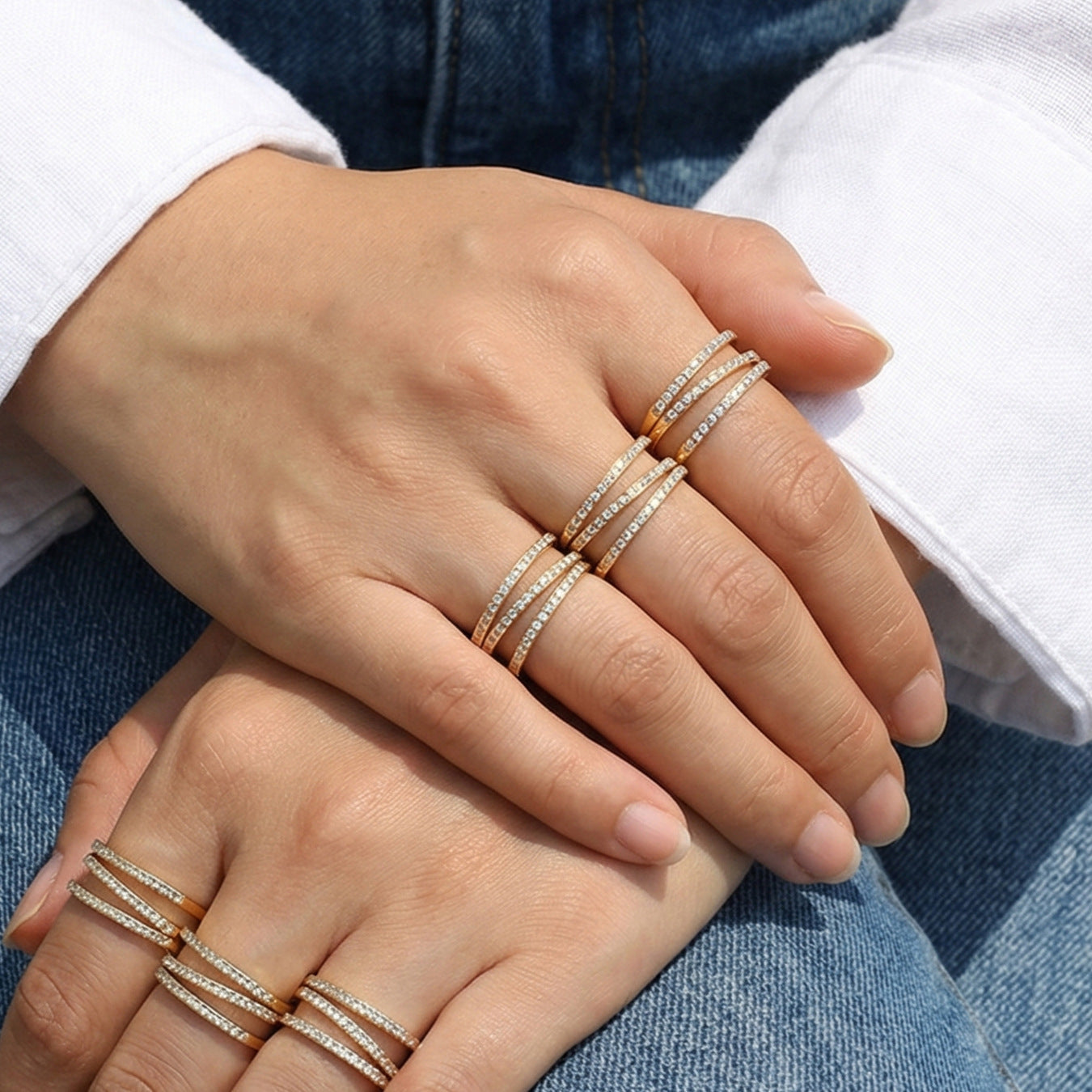 Dreifach-Ring mit Zirkonia-Pflasterung