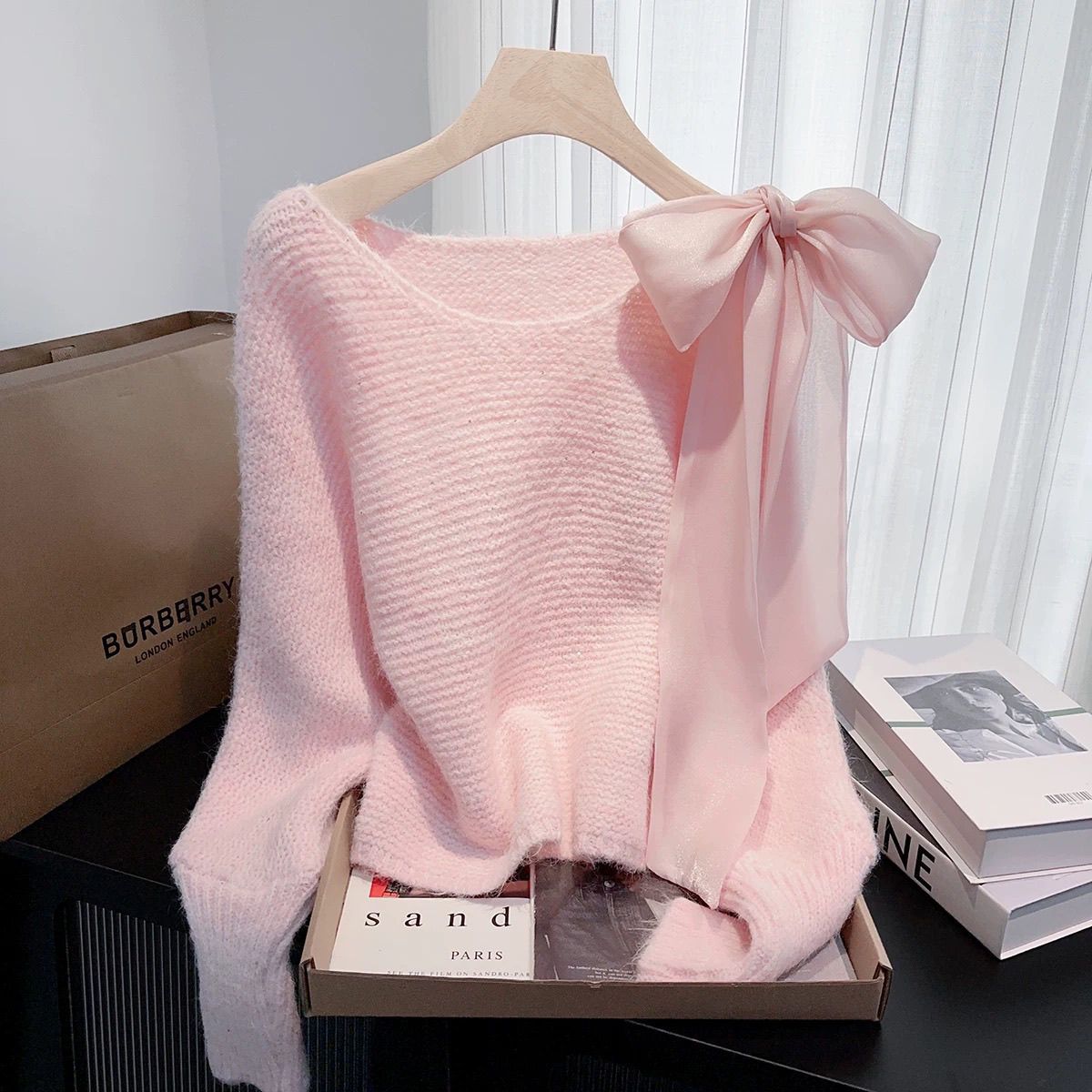 Büschelknopf-Pulli, lässiger Damenpullover in Beige, Lila, Grau & Rosa