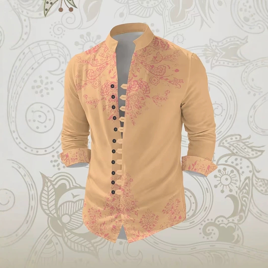 Langärmliges Herren-Mandarin-Kragen-Shirt – Bild 10 | LuxeStyle