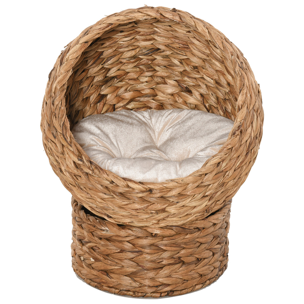 Erhöhtes Katzenbett mit Korb und Kissen