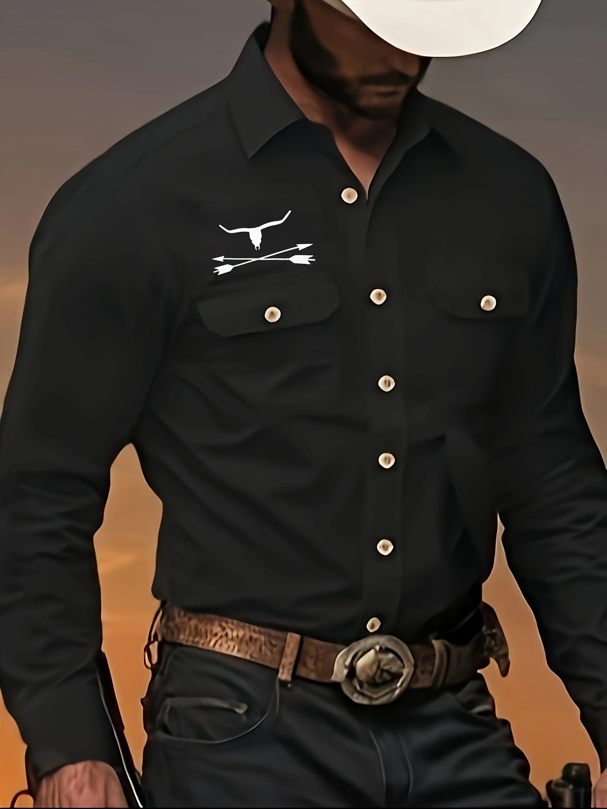 Longsleeve Hemd mit Bronzierung, schwarz/weiss | LuxeStyle