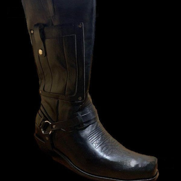 Bestickte Knight Leder Boots mit hohem Absatz