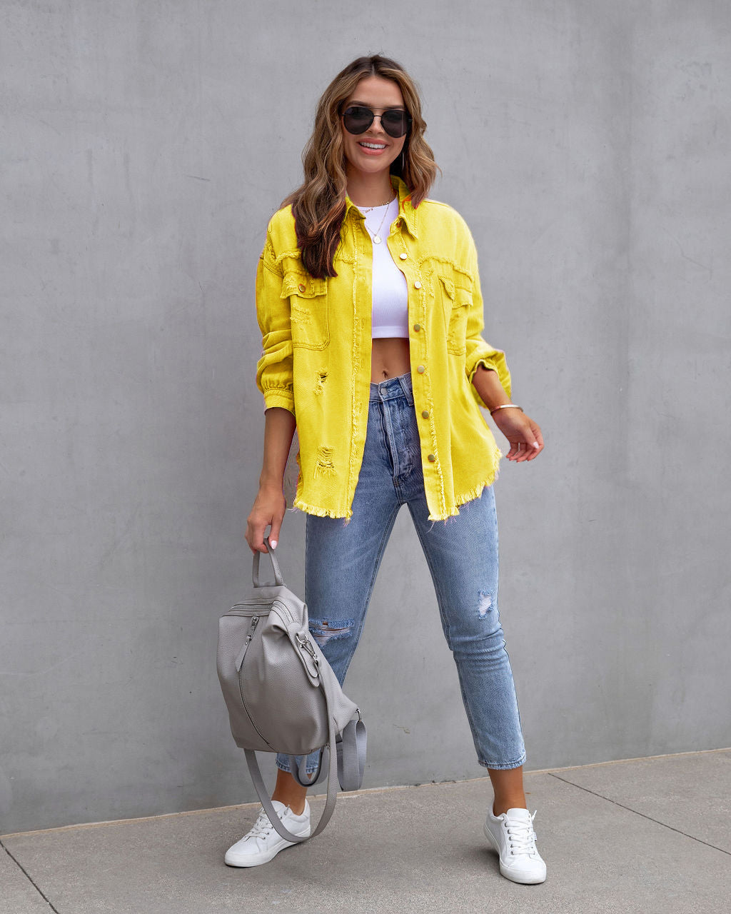 Fashion Ripped Shirt Jacket Damen