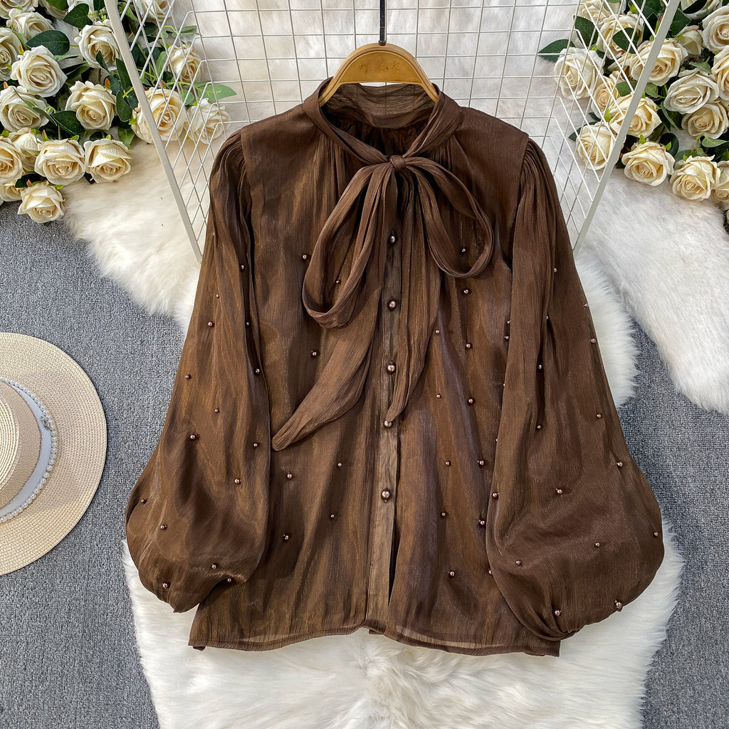 Damen Bluse mit Puffärmeln und Schleife