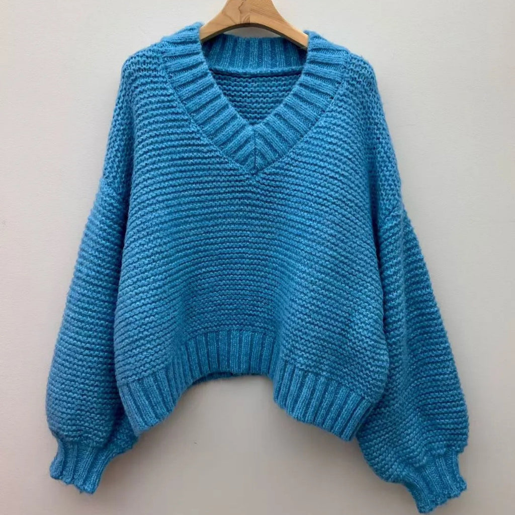 Grobstick-Pullover mit V-Ausschnitt