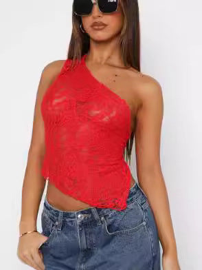 Lace Backless Top mit asymmetrischem Ausschnitt