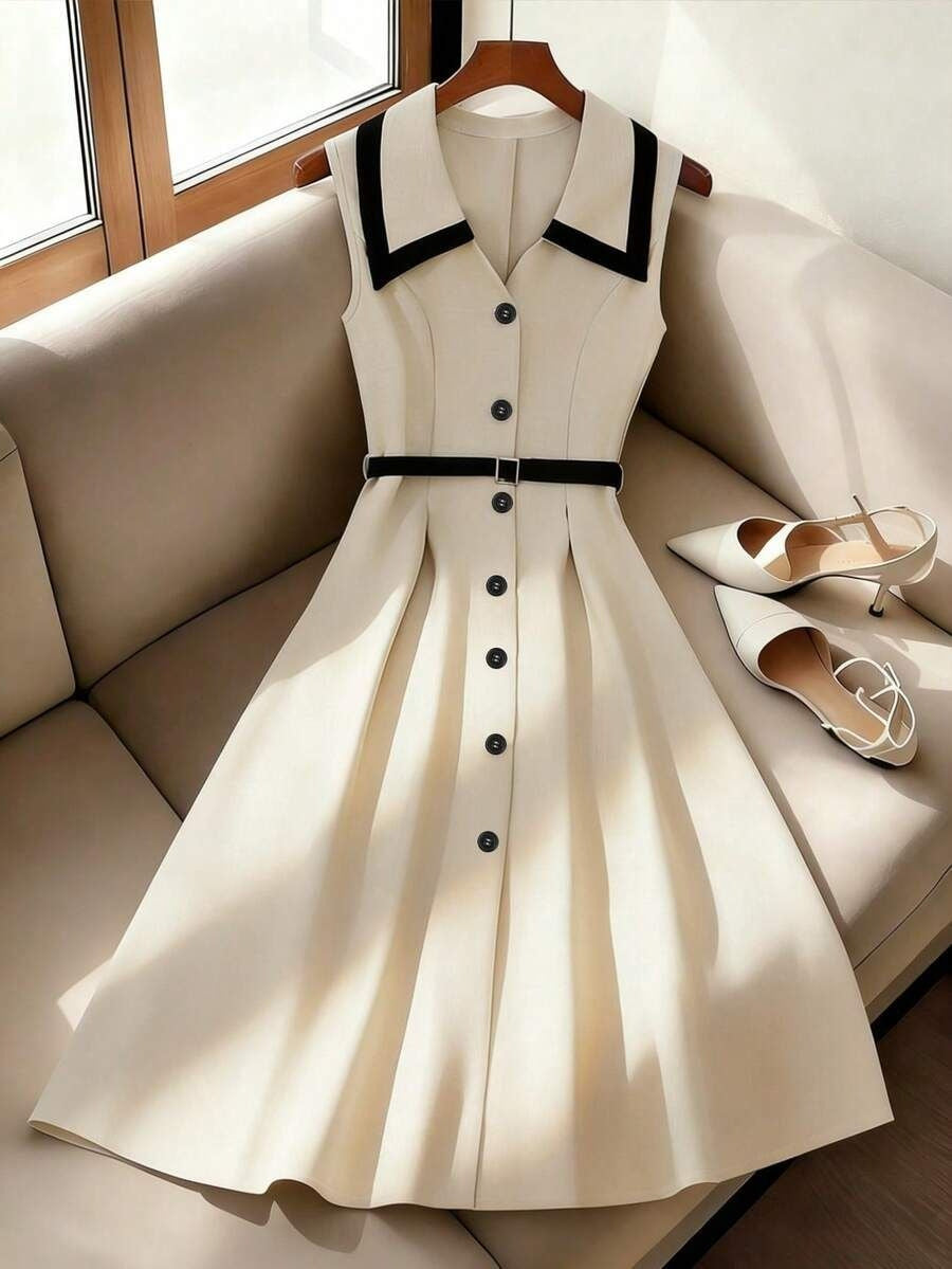 Farbkasten-ärmelloses französisch-chic Damenkleid