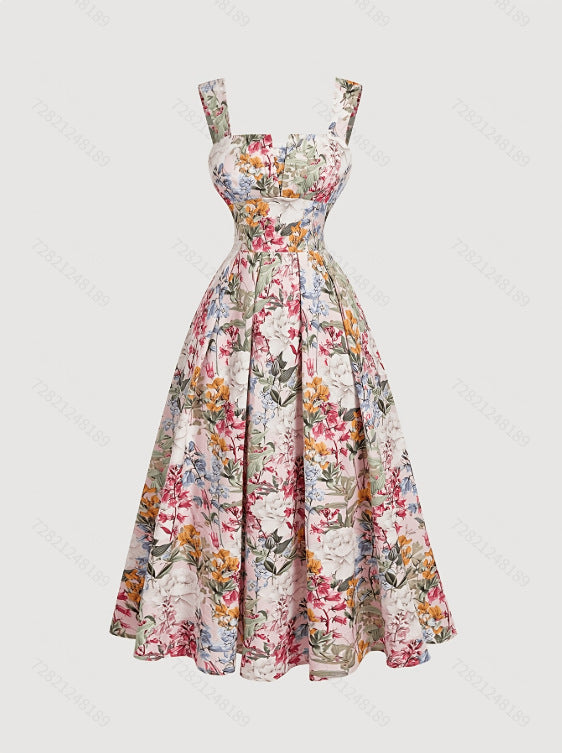 Midikleid mit Zopfmuster und Blumenprint