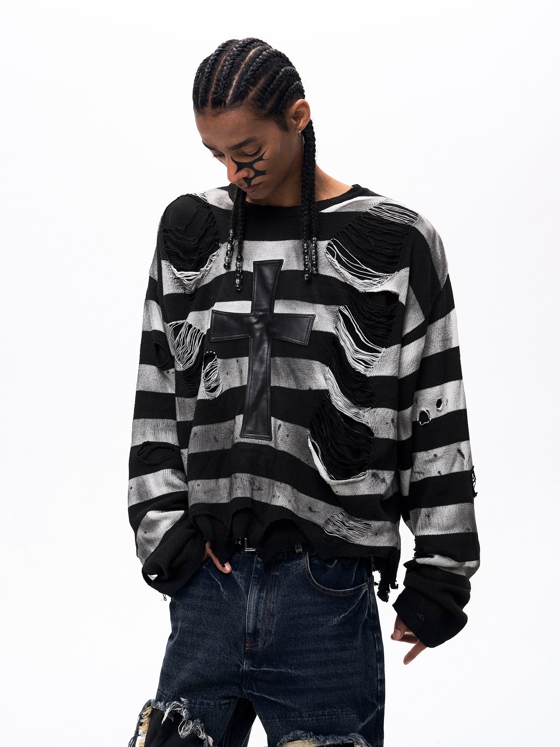 Herren Strickpullover mit Kreuz-Patchwork