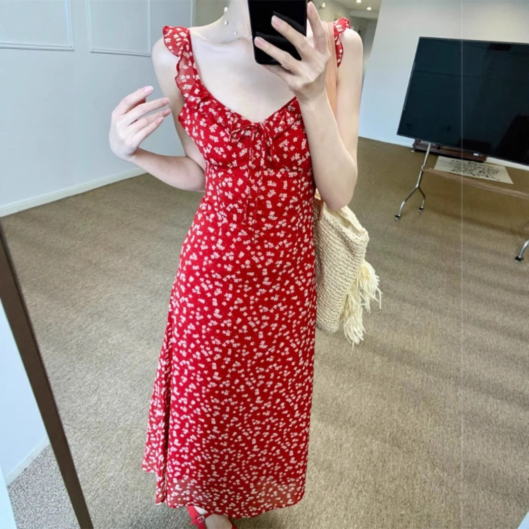 Rotes Vintage-Trägerkleid mit Blumenmuster – Bild 5 | LuxeStyle