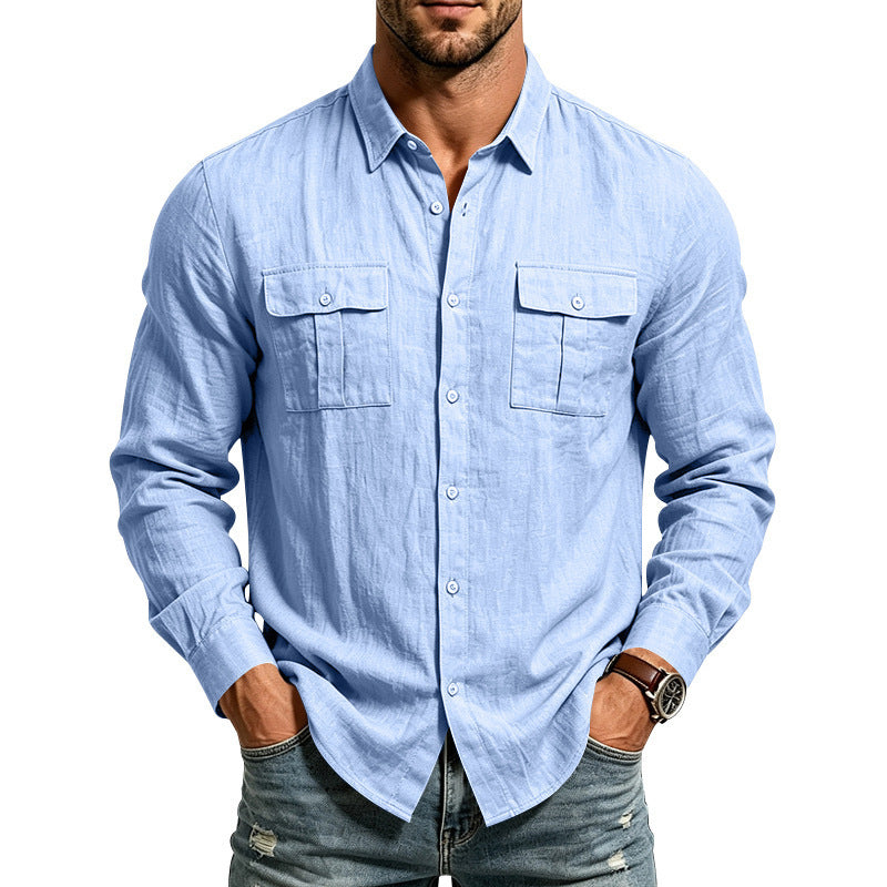 Langarm-Herren-Shirt aus Leinen-Polyester | LuxeStyle