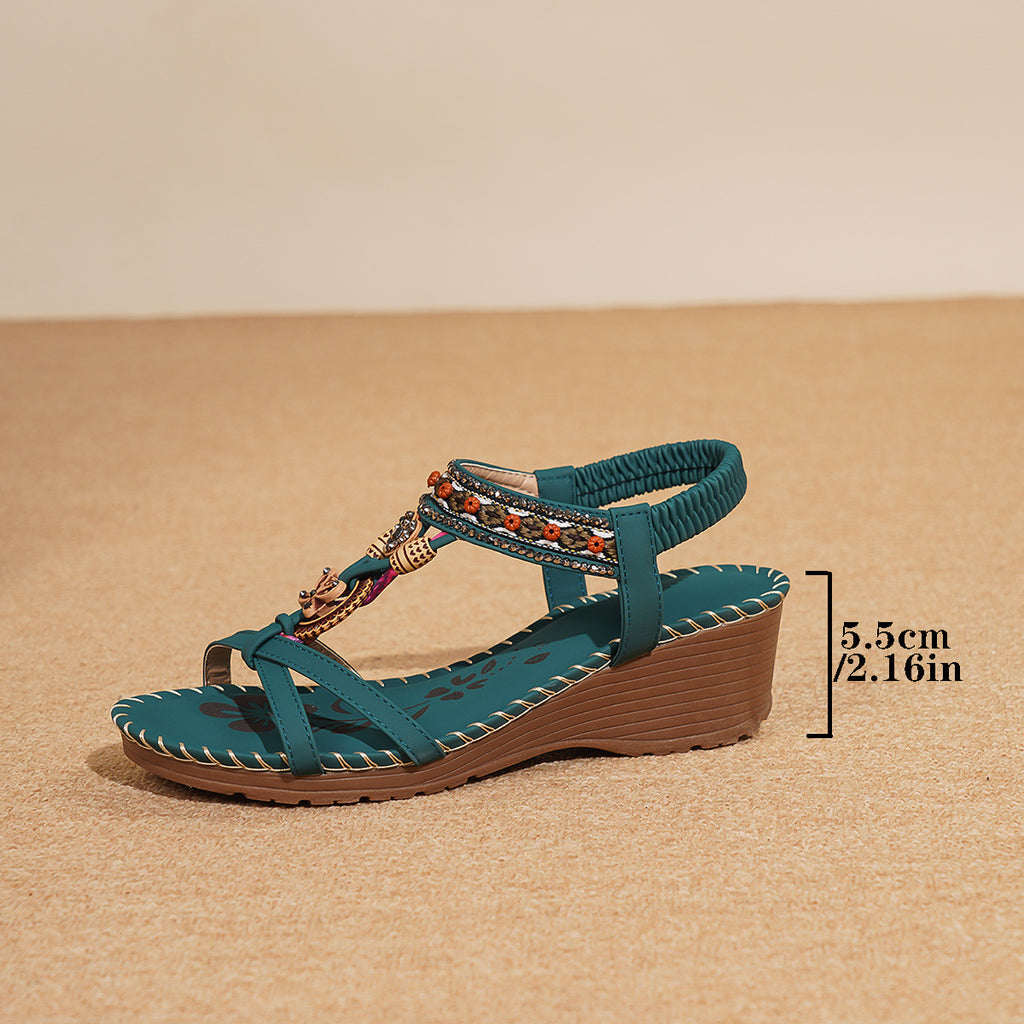 Florale Plateau-Sandalen mit Strass