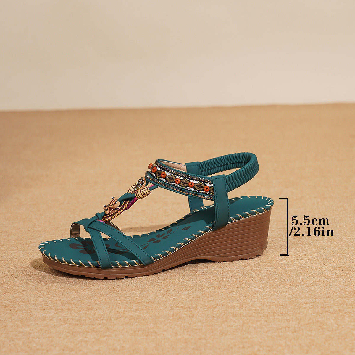 Florale Plateau-Sandalen mit Strass