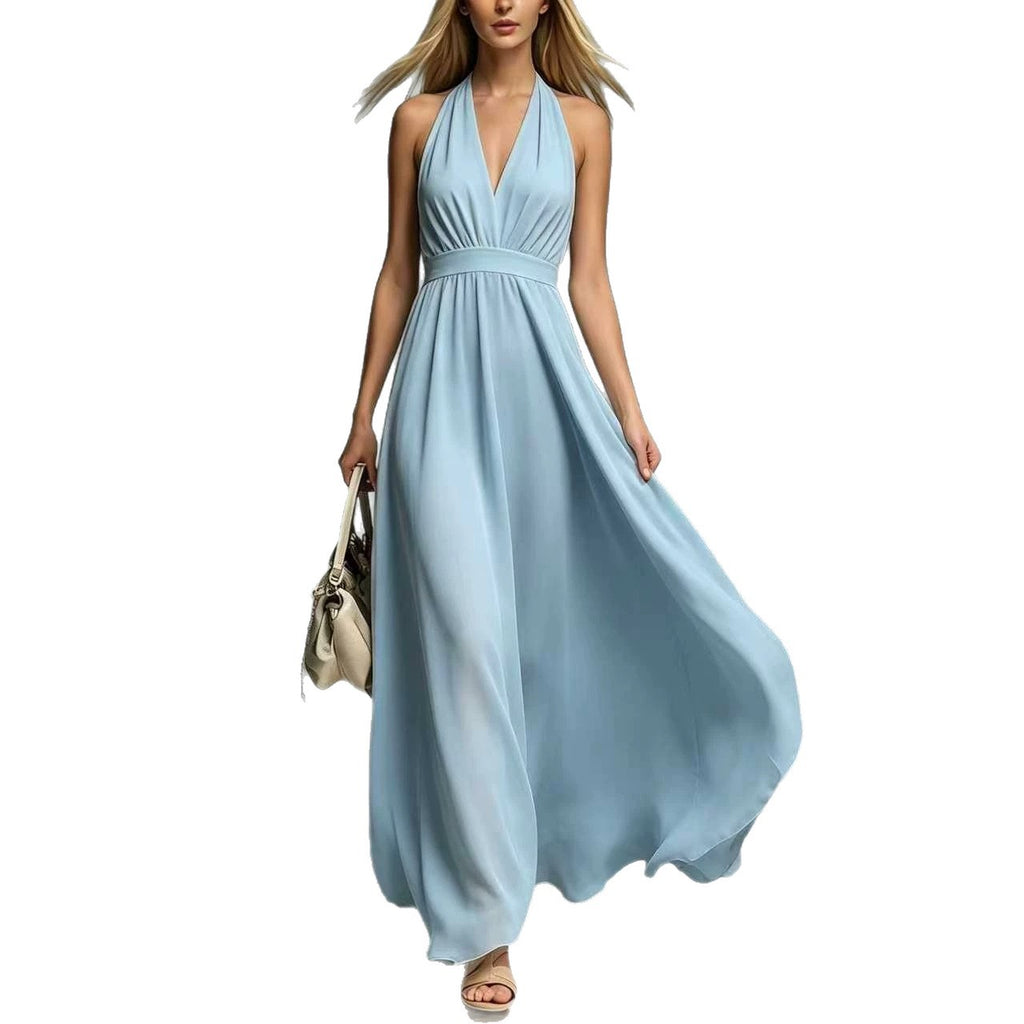 Ärmelloses V-Neck A-Linien Kleid mit Taillengürtel | LuxeStyle