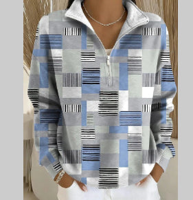 Damen Half Zip Hoodie Top mit Geometrischem Muster