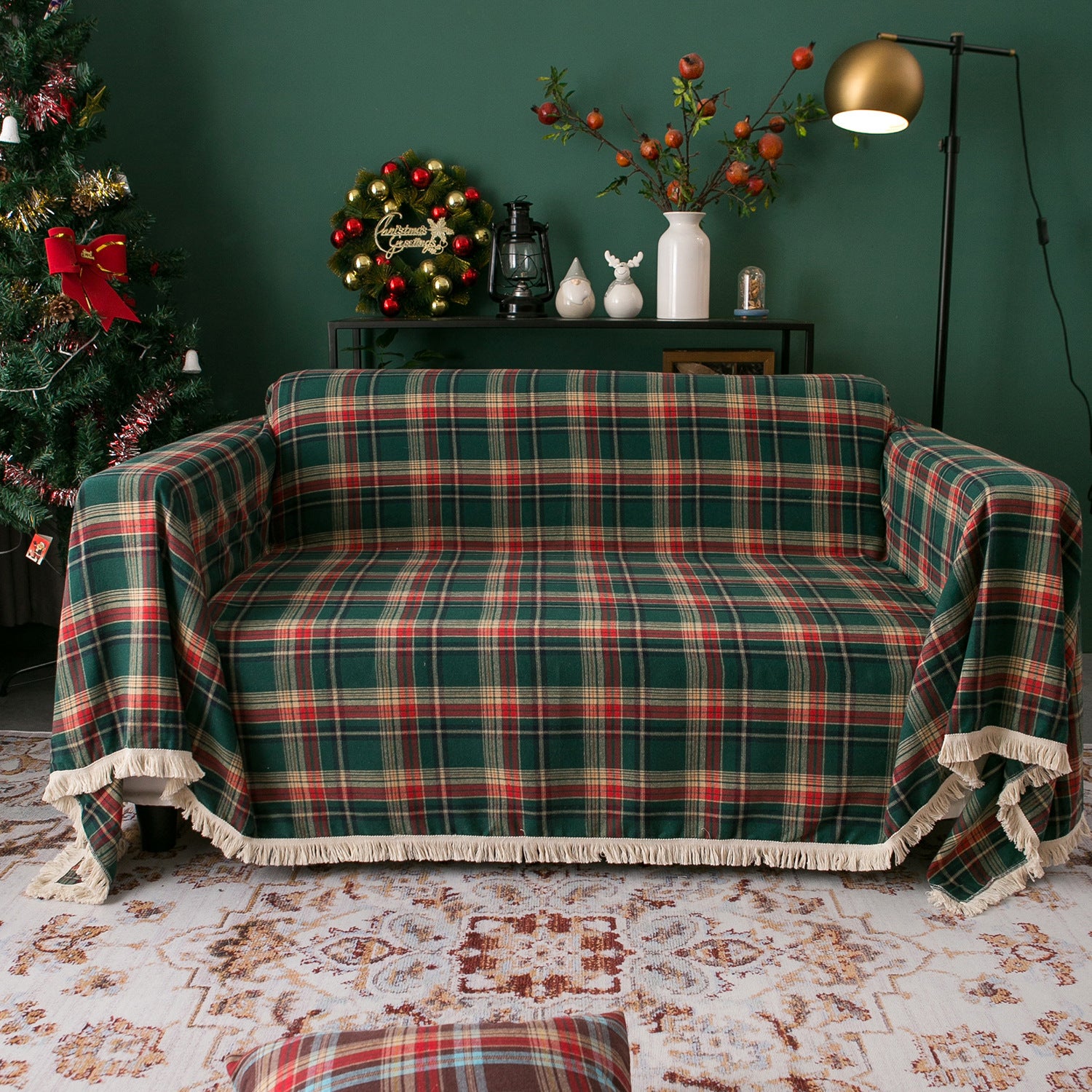 Weihnachts-Sofa-Abdeckung mit Troddel