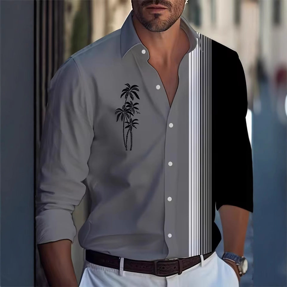 Herren Langarmhemd mit Streifen und Palmenmuster | LuxeStyle