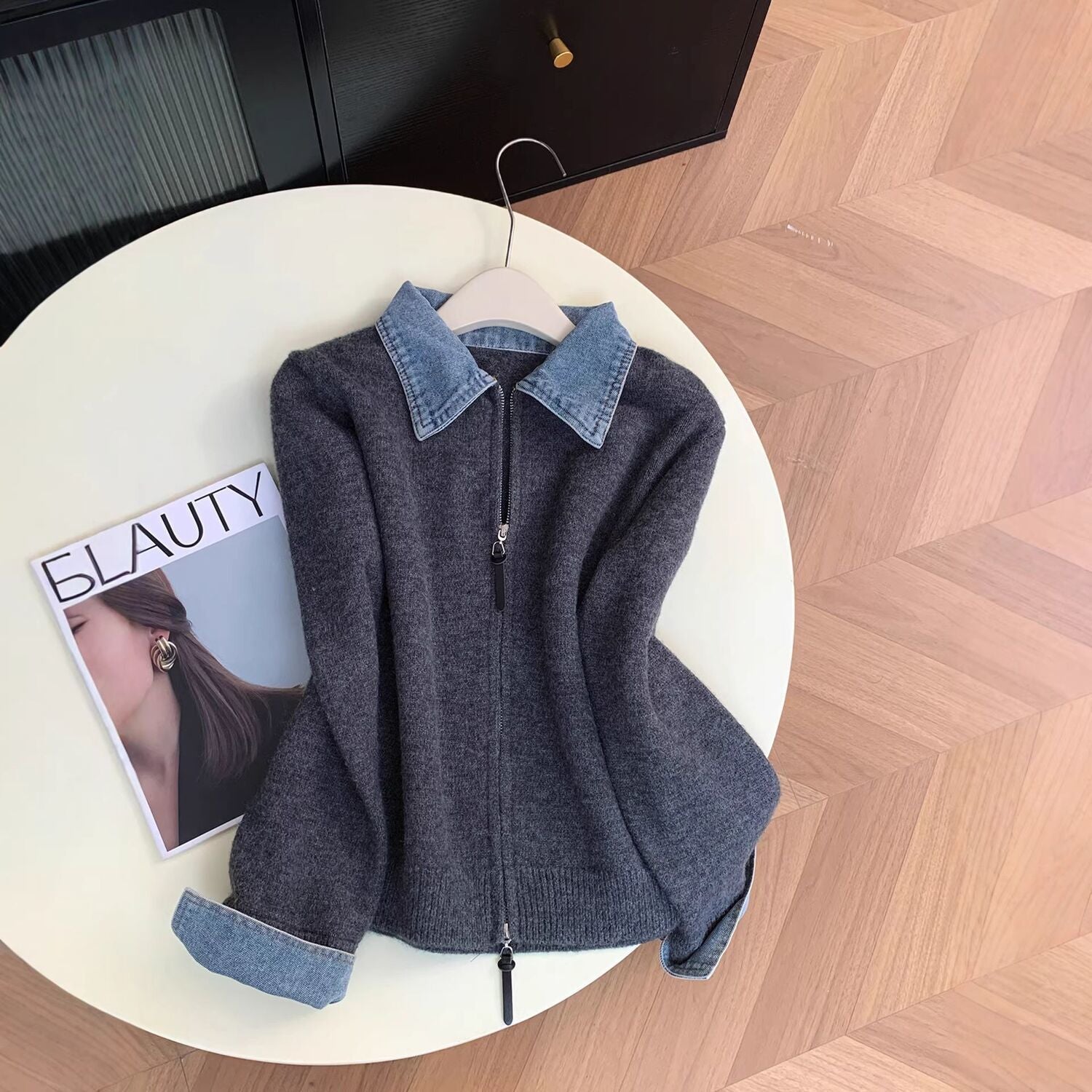 Retro Denim Strick-Cardigan