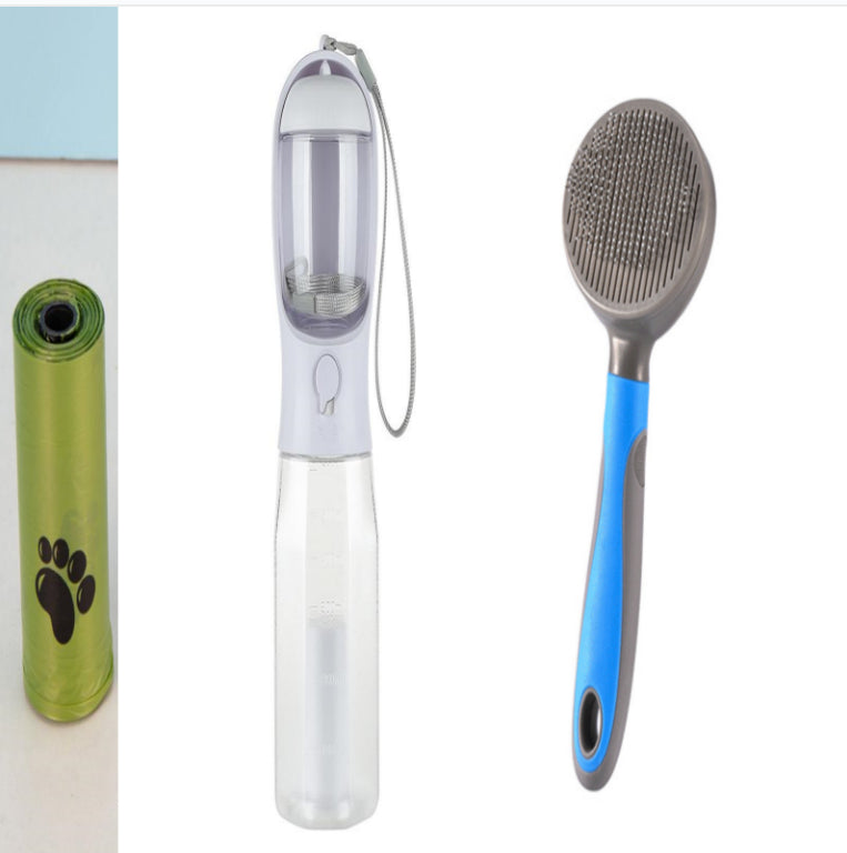 3-in-1 Trinkflasche für Haustiere mit Futter & Kotbeutel