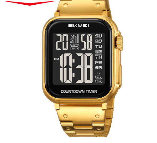 Digitale Herrenuhr mit Stahlarmband und Alarm – Bild 4 | LuxeStyle