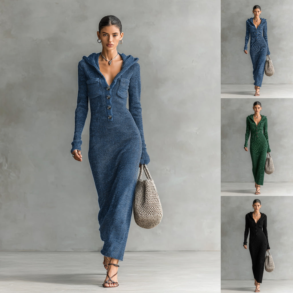 Strickkleid Slim-Fit mit Kapuze und Halbrock