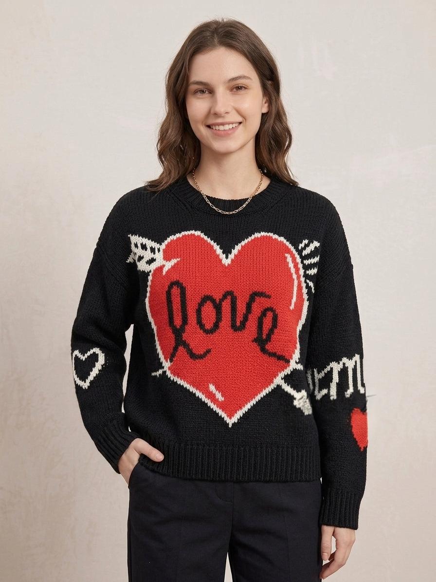 Herzgemusterter Strickpullover für Damen – Bild 5 | LuxeStyle