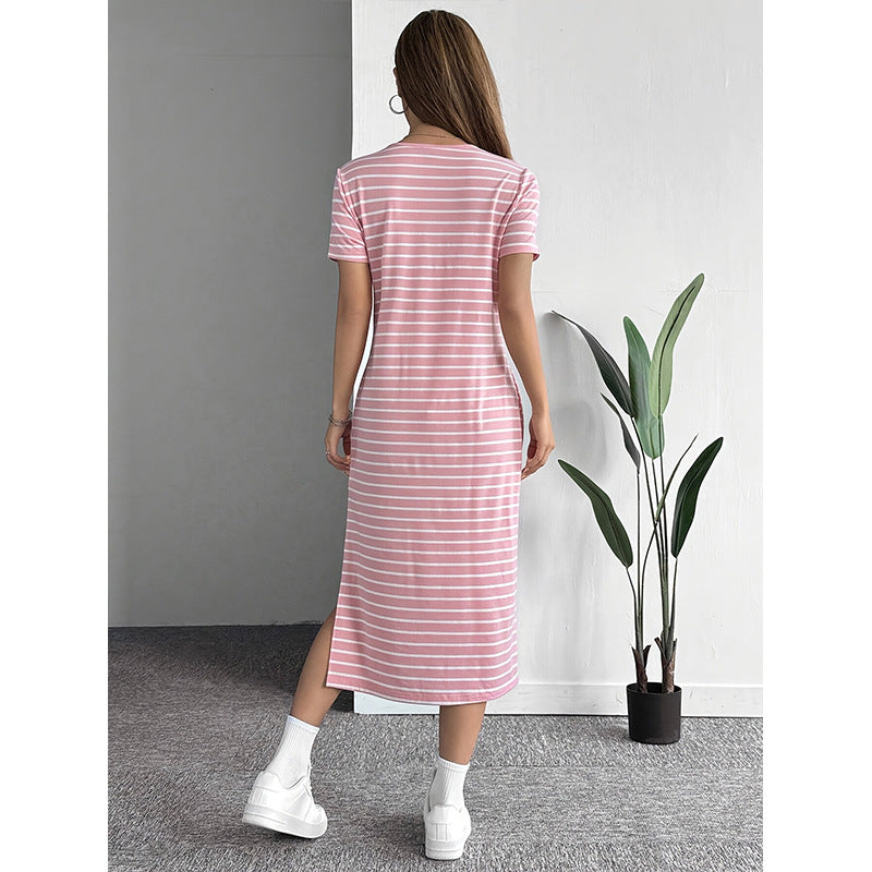 Gestreiftes Midikleid mit Rundhalsausschnitt – Bild 9 | LuxeStyle