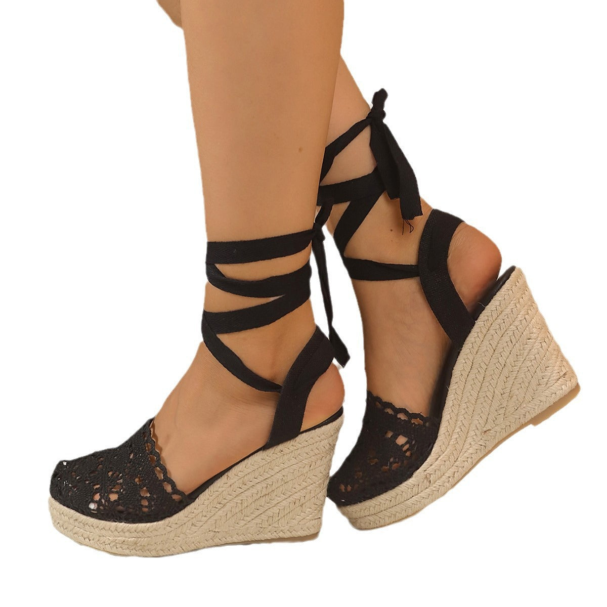 Keilsandalen aus Strohgeflecht mit Schnürung – Bild 10 | LuxeStyle