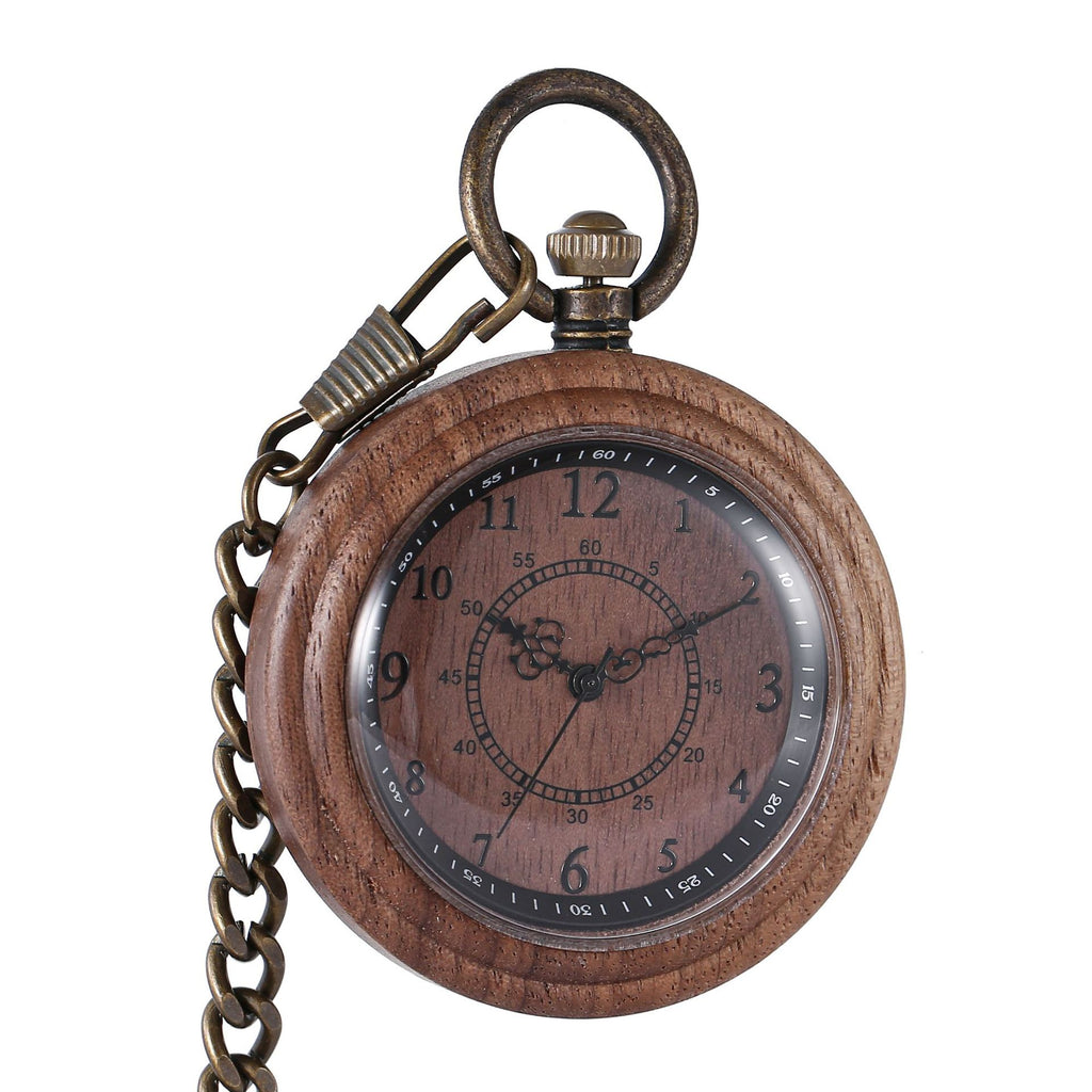 Holz-Taschenuhr mit rauer Kette
