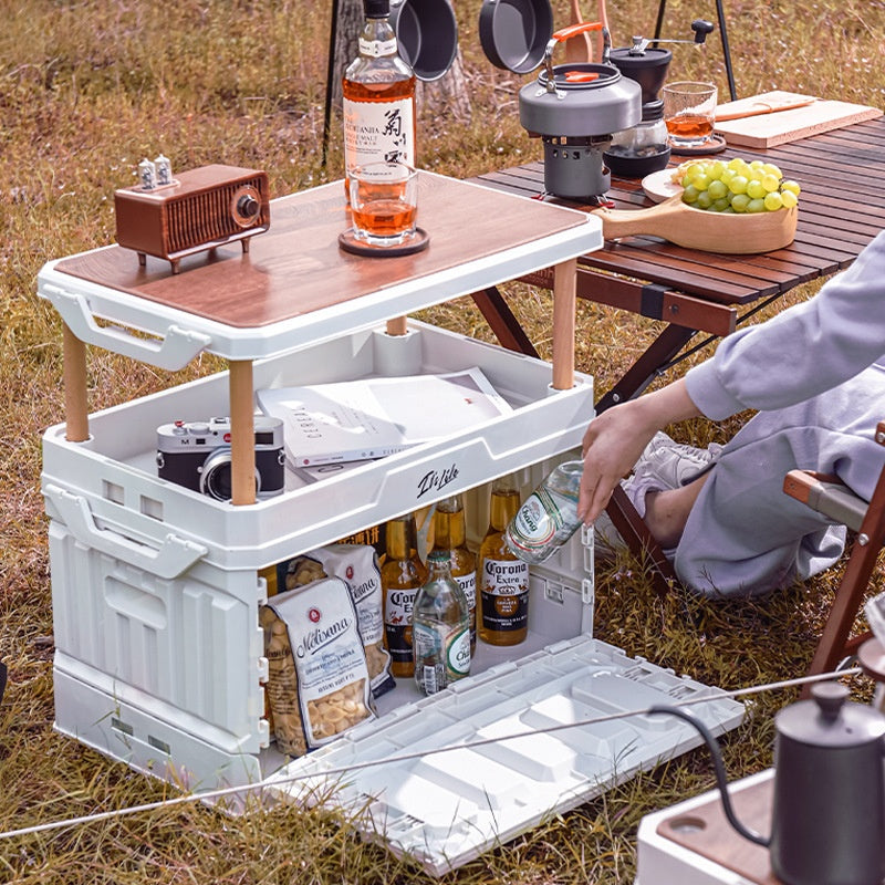 Faltbare Outdoor-Box mit Holzdeckel