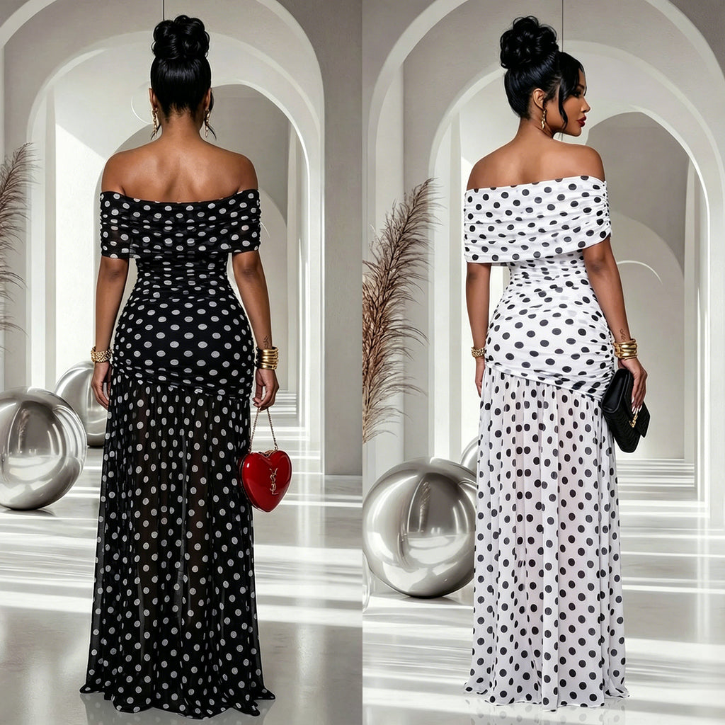 Gepunktetes Schlitz-Kleid | LuxeStyle