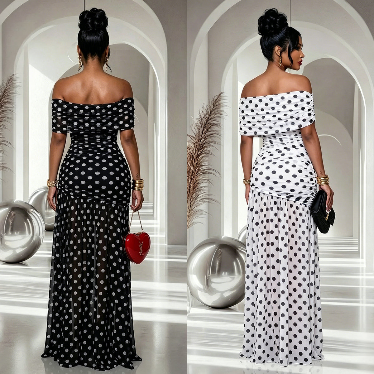 Gepunktetes Schlitz-Kleid | LuxeStyle